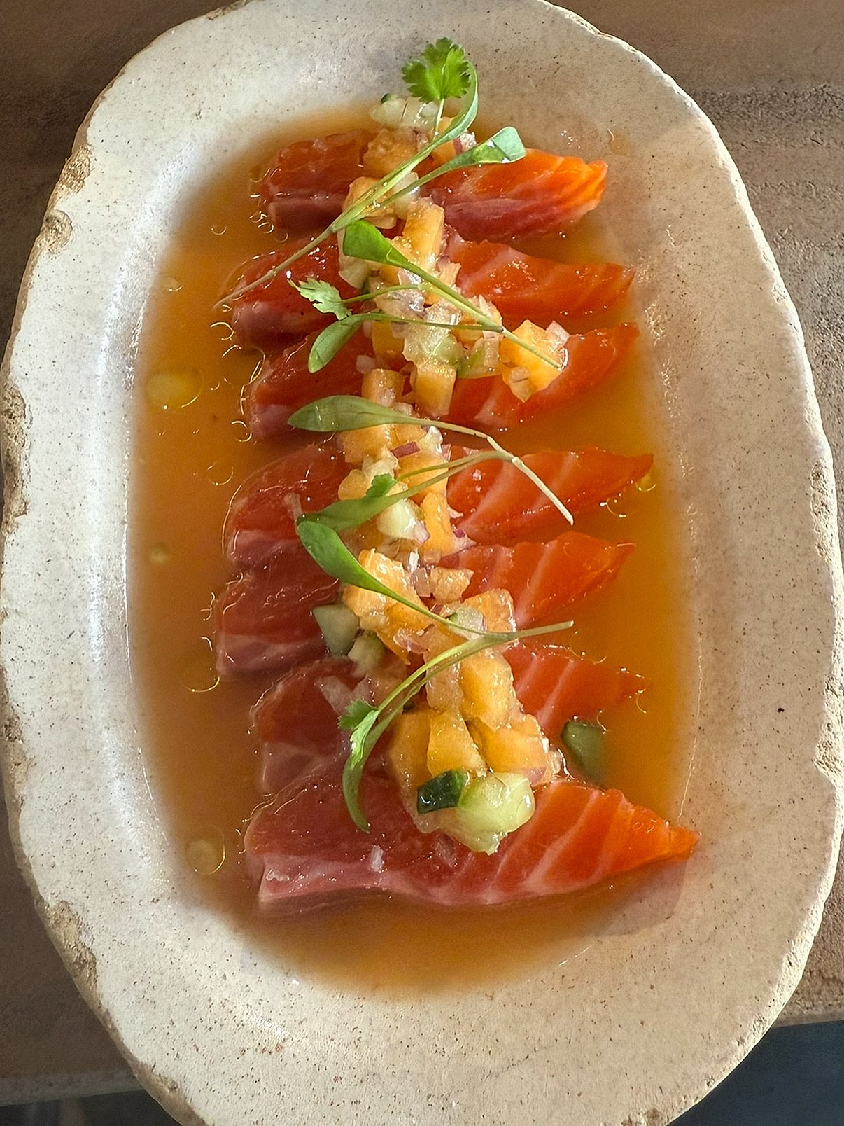 Salmon crudo prepared by Chef Ryan Padda